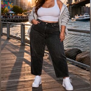 American Eagle Plus Size 90s Boyfriend Black Jeans High Rise Vintage Wash Denim